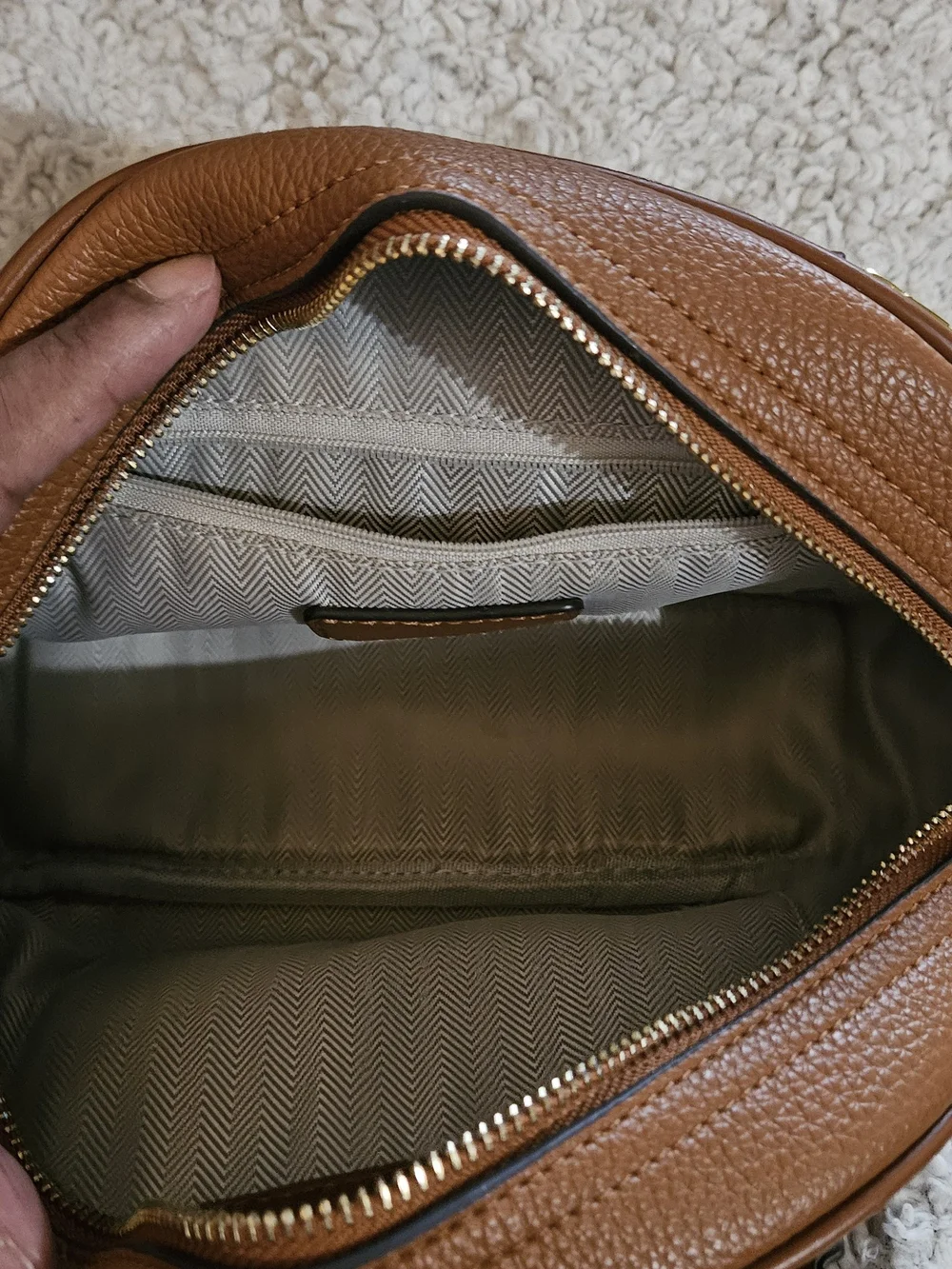 Structured Pebbled Leather Satchel in Chestnut Brown